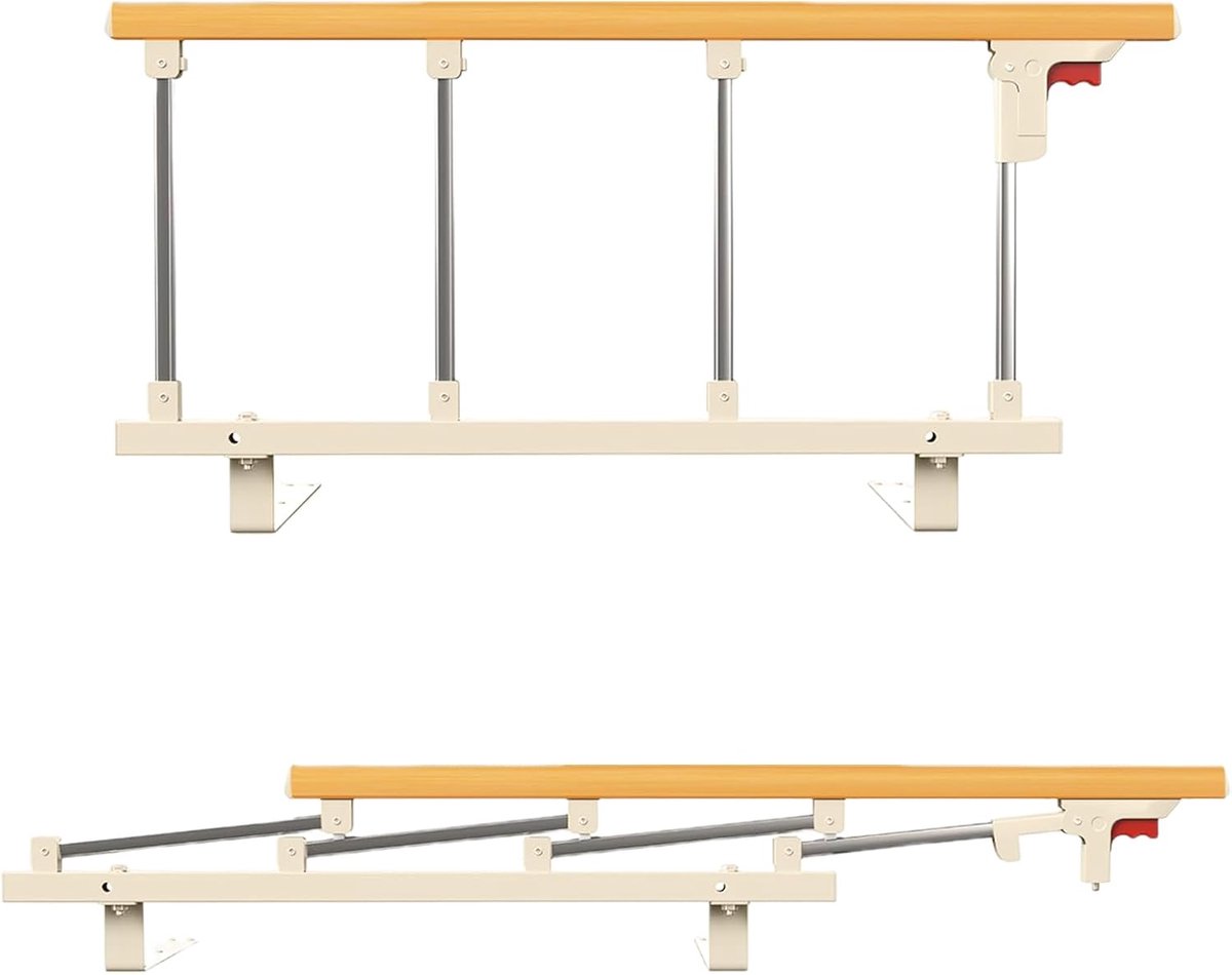 Bedbeveiliging met Houten Bovenrail, Verstelbaar Bedhek met Montagegereedschap en Schroeven, Wit