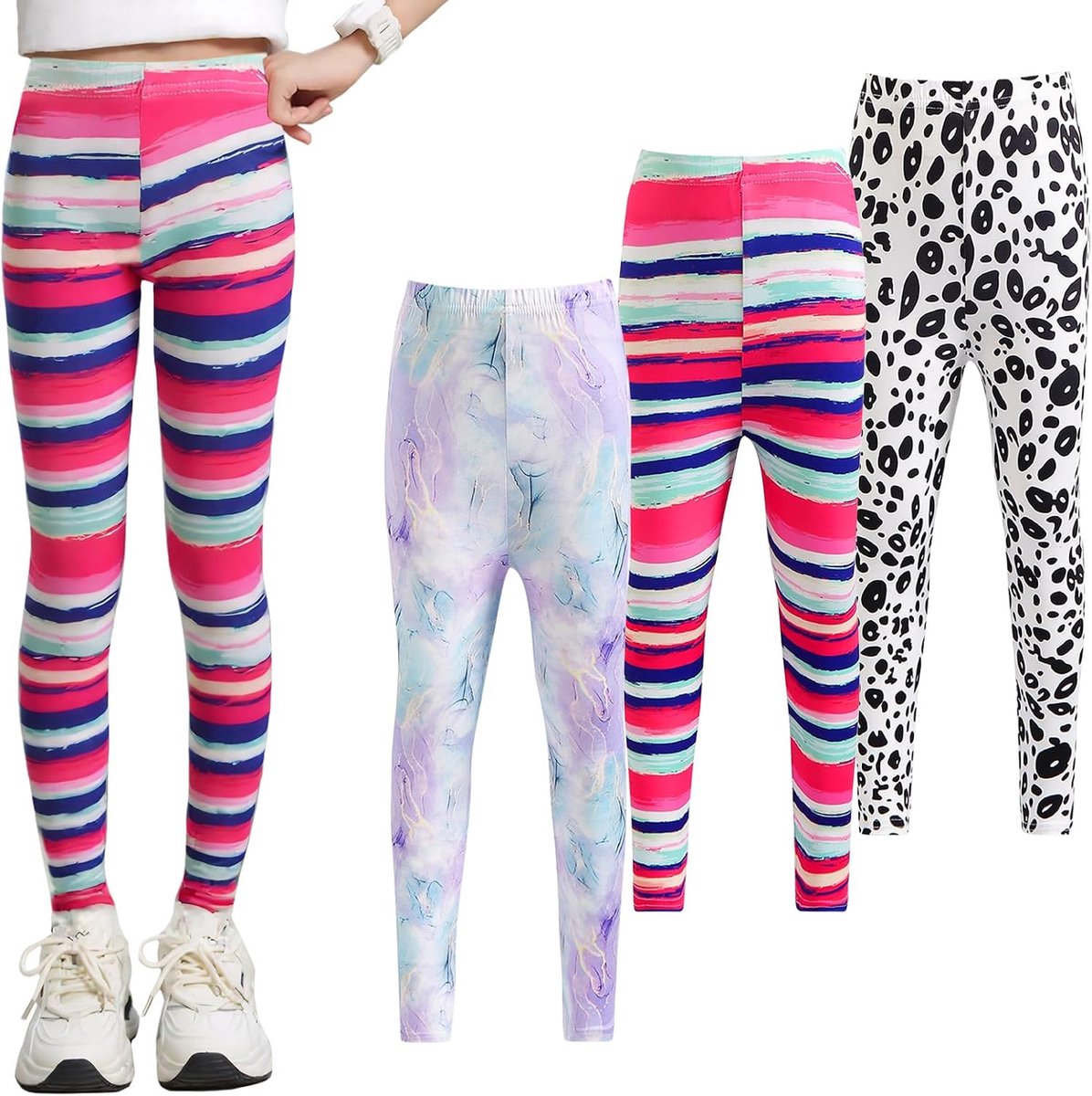 Leggings voor kinderen, sportlegging, lange joggingbroek, elastische sportbroek, ondoorzichtige broek, vrije tijd, slaaplegging, verpakking van 3 stuks