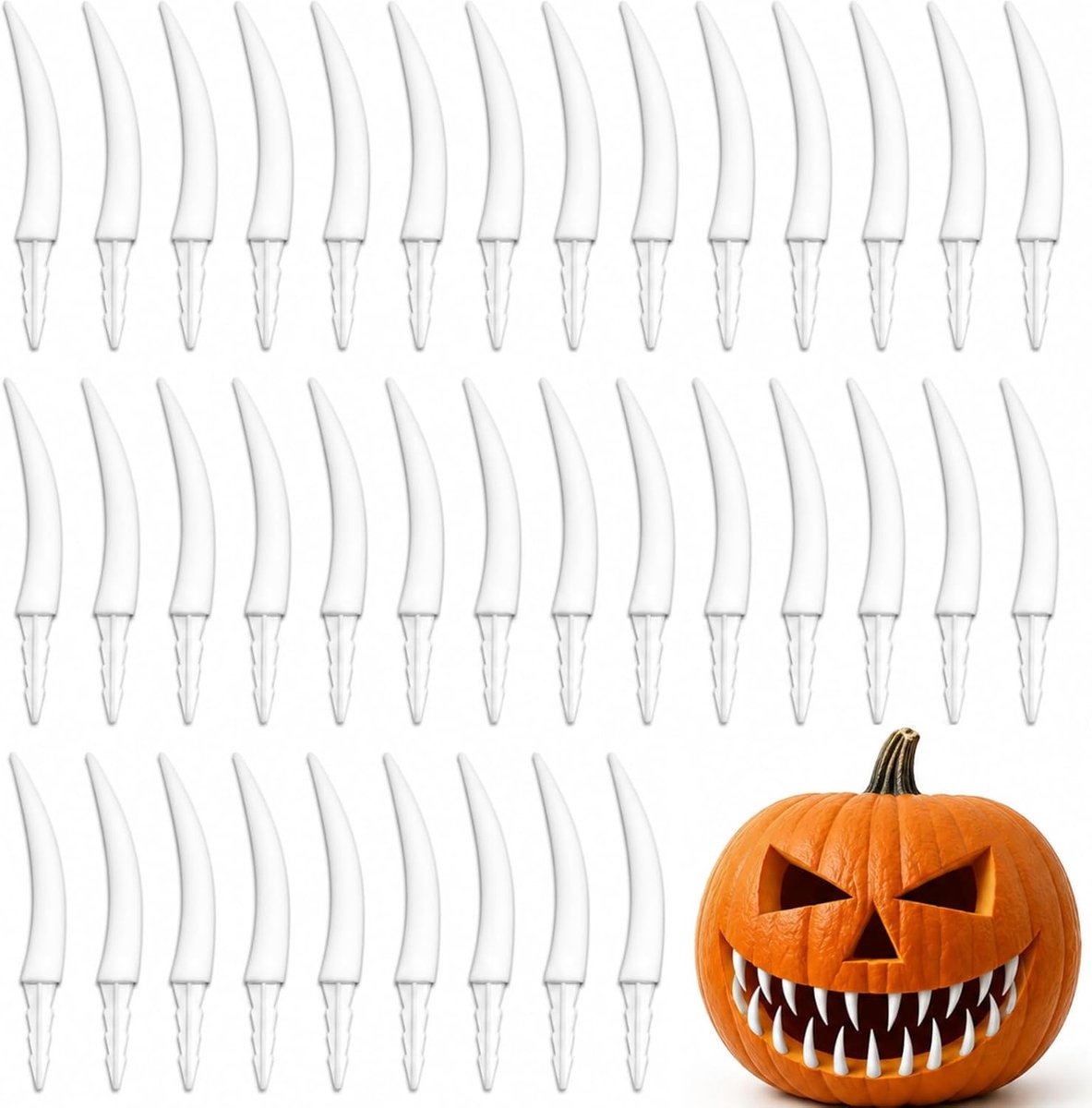 36 stuks Halloween-pompoentanden - Spooky Jack O 'Lantern Fangs voor doe-het-zelf snijwerk, herbruikbare pompoendecoraties voor Halloween-feesten en spookhuisdisplays (wit)