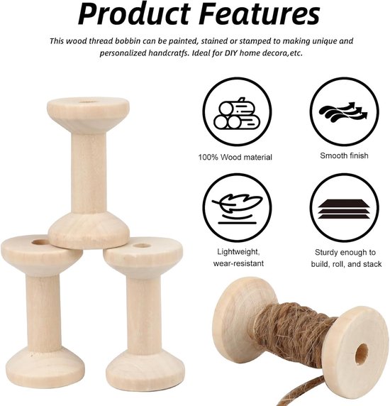 Spoelen om te knutselen, 5 cm (2 inch) lege houtdraadspoelen, onafgewerkte natuurlijke houtdraad klossen voor doe-het-zelf naaien lint borduurkoord touw sieraden maken — afbeelding 2