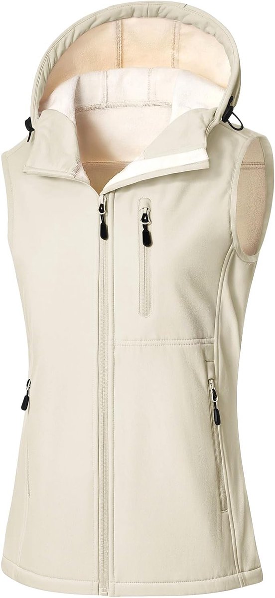 Softshellgilets voor dames, lichtgewicht bodywarmers waterdichte mouwloze jas fleece gevoerd dames winddicht vest ritssluiting bovenkleding met capuchon voor fietsen hardlopen golf wandelen