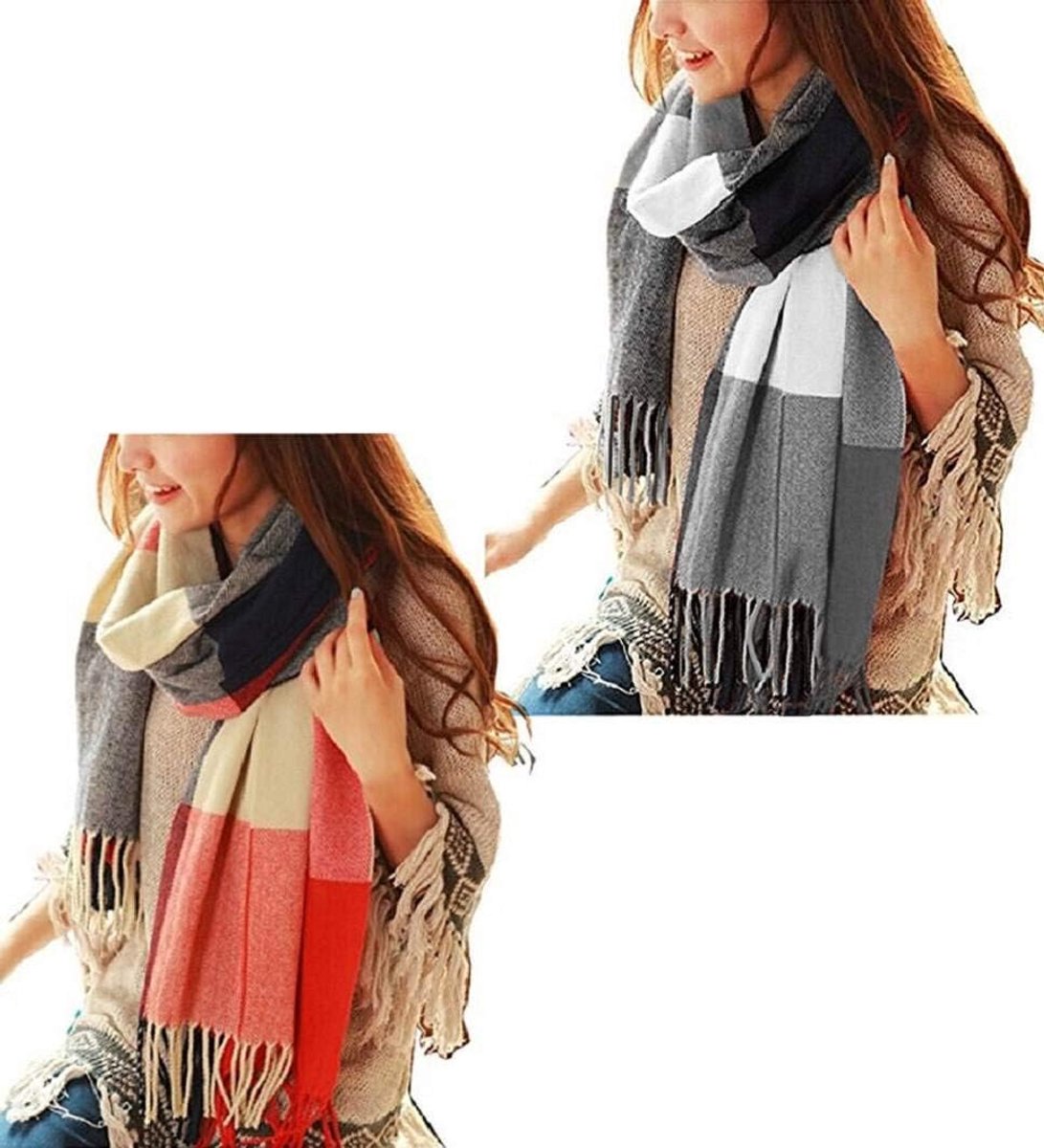 Heekpek Dames geruit oversized kasjmier sjaal lange zachte wraps dames geruit oversized sjaal lange sjaal voor herfst en winter