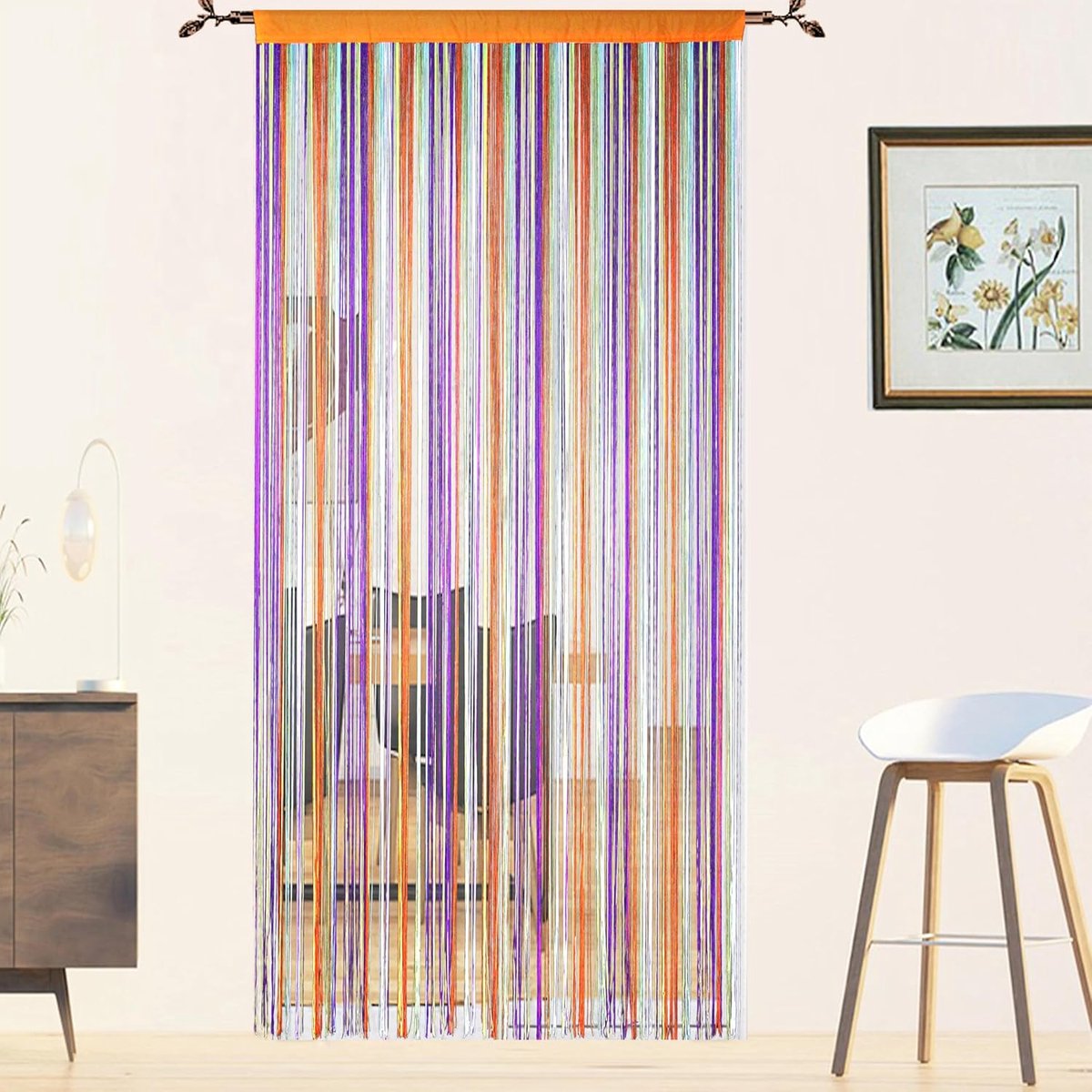 Deur- en raamgordijnen voor ramen, deuren, scheidingswanden, deurpanelen, slaapkamer, woonkamer, kast, deuren, draperingen (regenboog, 90 x 245 cm)