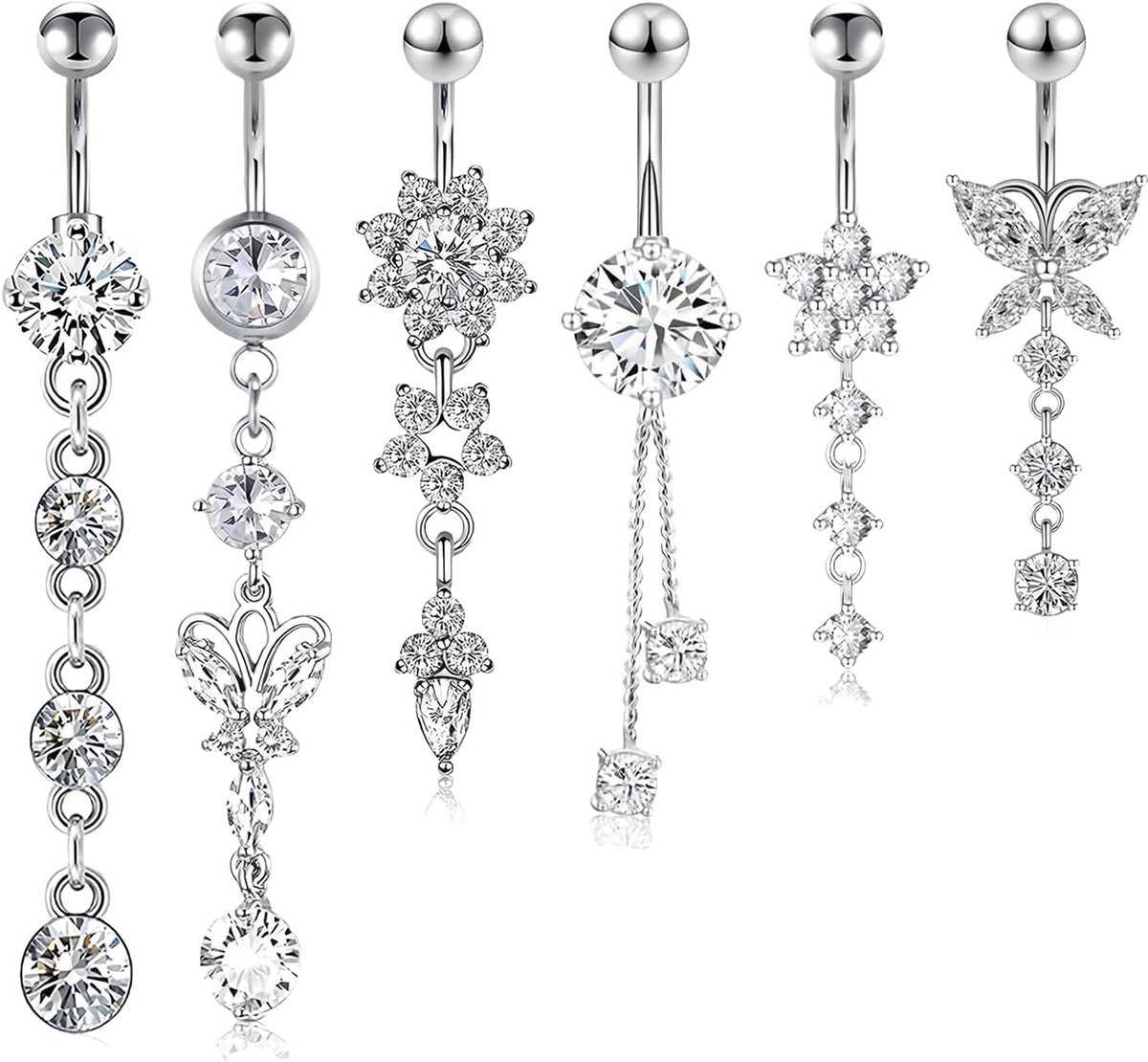 5 stuks navelpiercings, roestvrijstalen navelpiercingset, hangende piercingsieraden met hartvormige strik voor vrouwen en meisjes
