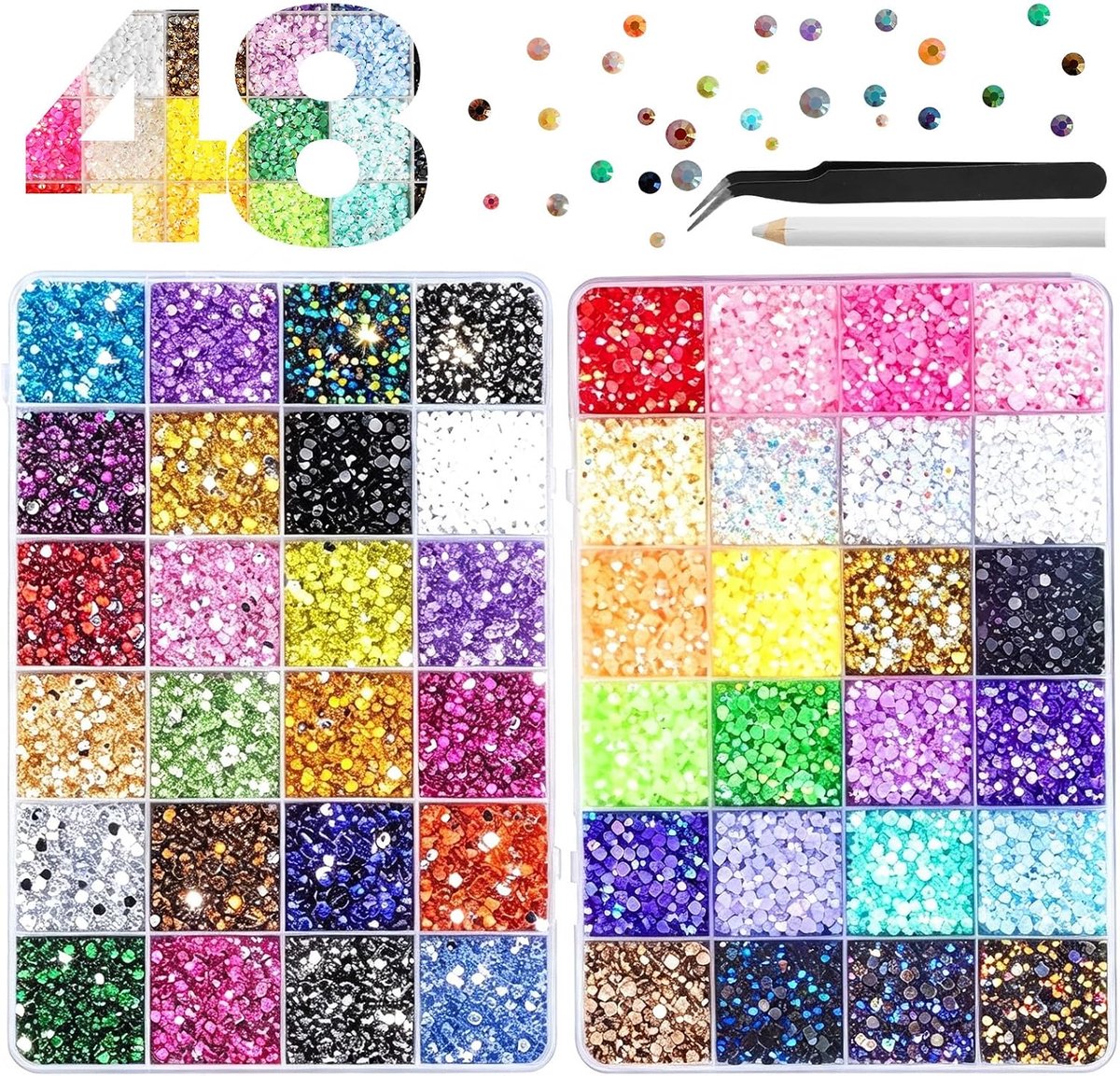 Kit, 48.000-delig, glittersteentjes, hars, strass-steentjes, 48
