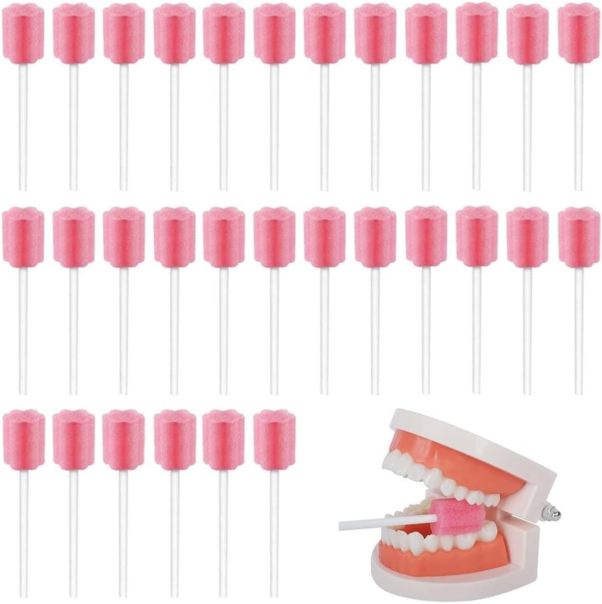 30 stuks mondverzorgingsstokjes van schuim, reinigingsstaafjes, steriel verpakt voor volwassenen, kinderen, huisdieren (roze, 30 stuks)