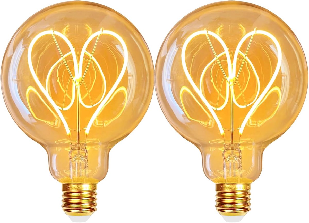 Vintage Gloeilamp E27, Retro LED Gloeilamp 4W Dimbare Warm Licht 2700K G80 Φ80mm LED Lamp Retro decoratieve verlichting voor Huis, Café & Restaurant - Amber, Hartvorm,6-Pack