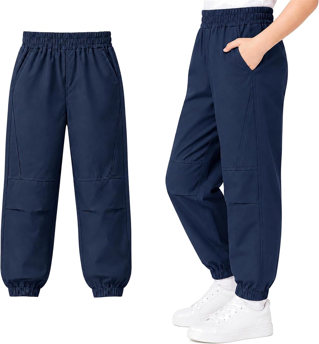 Jongens Meisjes Waterdichte Winddichte Joggingbroek Ademend Mesh Voering Trekkingbroek Elastische Taille met Zakken Outdoorbroek voor Kinderen 7-14 Jaar