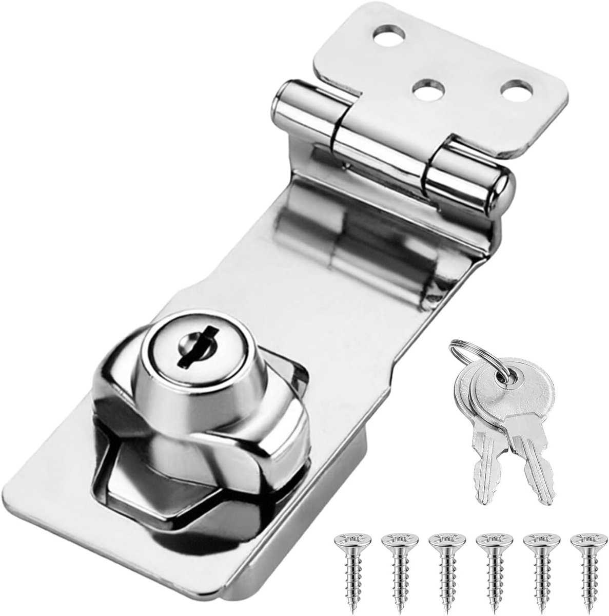 10 cm haakse grendelslot met sleutels, draaiknop, sleutel, deurgrendel, veilige roestvrijstalen grendel, klikgrendel, voor poort, garagedeur, kasten, lade, kledingkast, zilver