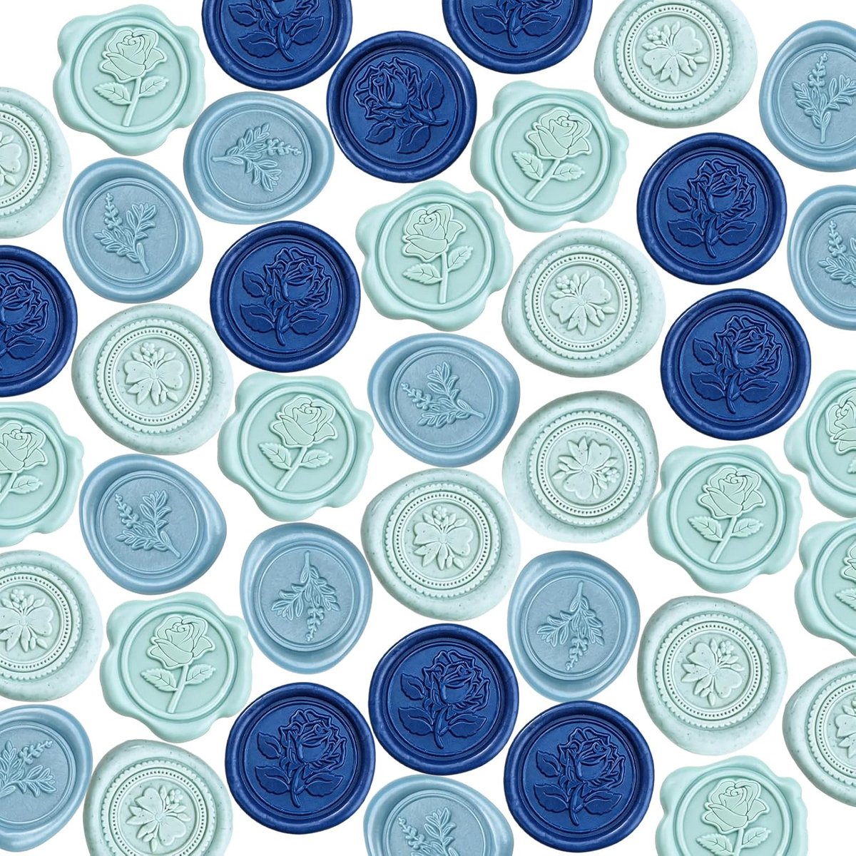 40 stuks waszegelstickers, 3D-bloemenvorm, waszegelstickers, zelfklevende zegelstickers voor bruiloftsuitnodigingen, enveloppen, scrapbooking, Pasen, party, geschenkverpakking - blauw