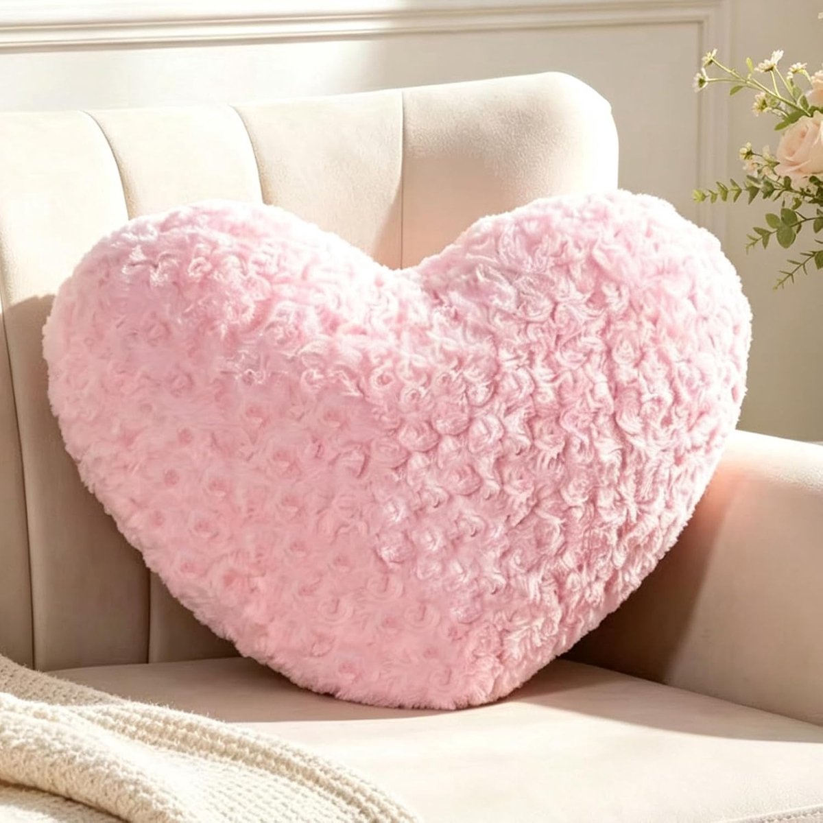 Roze hartvormig kussen, knuffelkussen, love sierkussen, esthetisch, pluche hart sierkussen voor woonkamer, bank, kind, slaapkamer, bed, cadeau, 26 x 36 cm