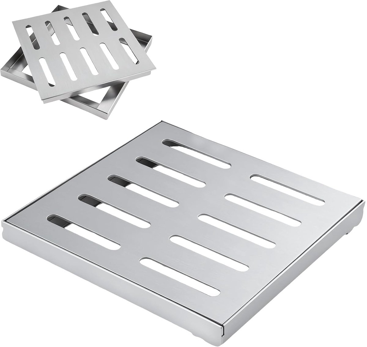 Vloerafvoerafdekking met frame - afvoerrooster, vierkante bodemafdekking, 200 x 200 mm, antislip afvoerrooster voor tuin, badkamer, binnenplaats, kelder, binnen en buiten