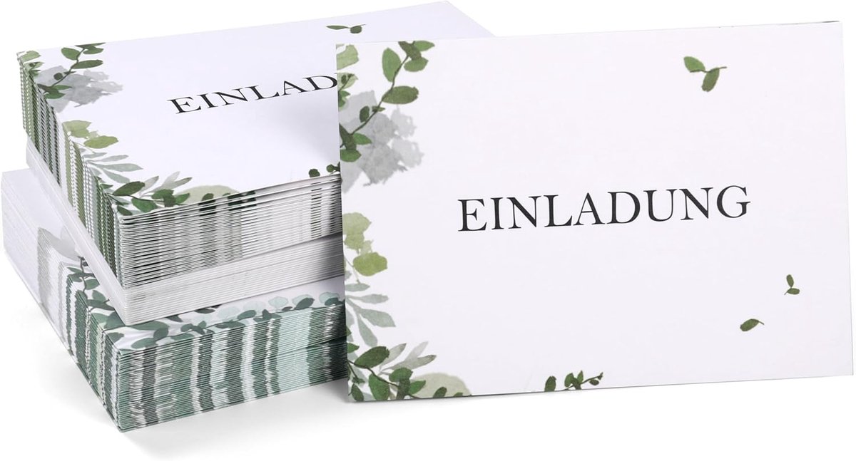 Uitnodigingskaarten in groen, bloemendesign voor alle gelegenheden - verpakking met 40 kaarten en enveloppen van hoogwaardig kraftpapier met plakstrips