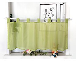 Vitrage, voile, kort gordijn met lussen, modern bistrogordijn, transparant, raamgordijn, kort, effen, voor keuken, H x B 45 x 60 cm, groen,