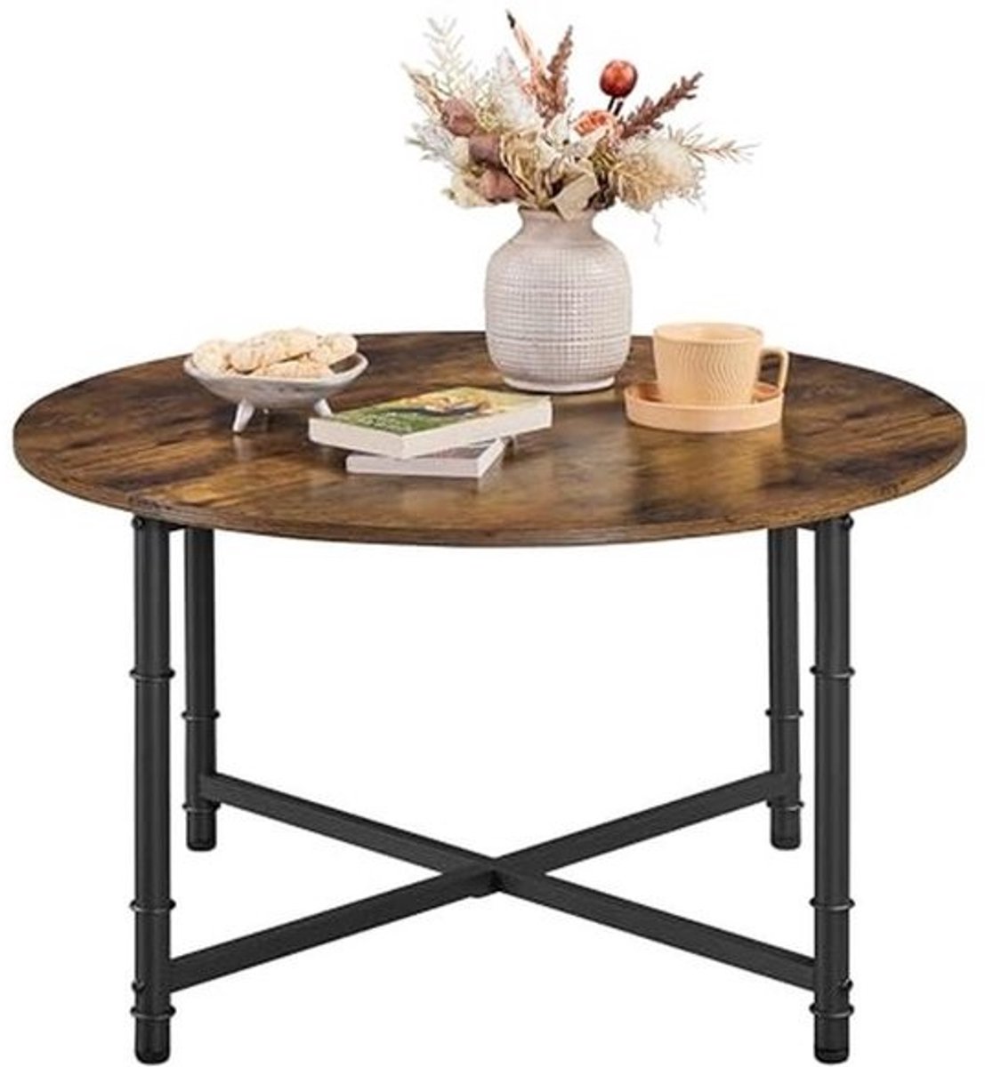 Ronde salontafel van hout met verstelbare poten - Industriële tafel voor woonkamer, slaapkamer, balkon en terras