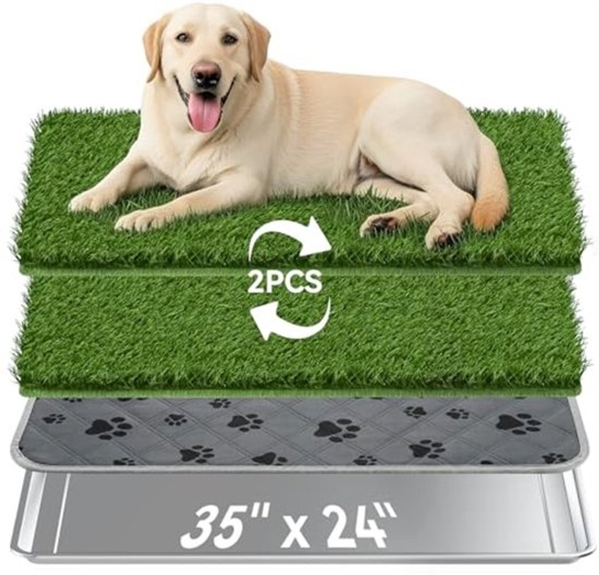 Honden Gras Pad met Tray - 35'' x 24'' Herbruikbare Kunstgras Mat met Wasbare Hondentoilet