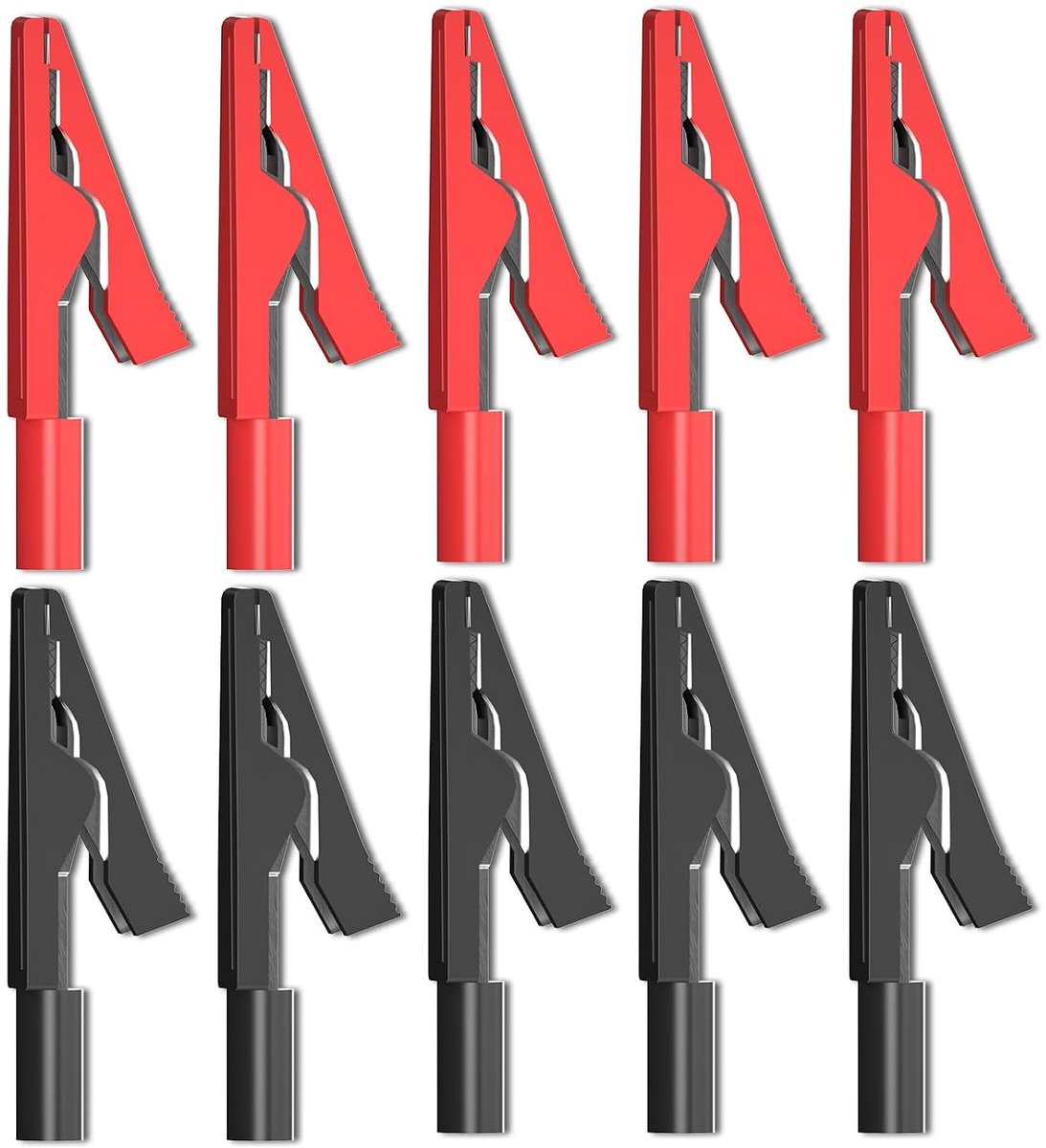 Krokodillenklemmen, elektrisch, 10 stuks, rood, zwart, krokodillenklemmen voor 2 mm testpunten, 2 mm banaanstekker