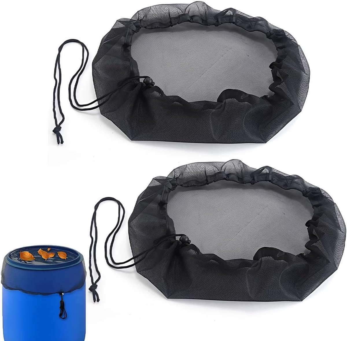 Regenton beschermingsnet met trekkoord, 80 cm, zwart, 2 stuks, PET