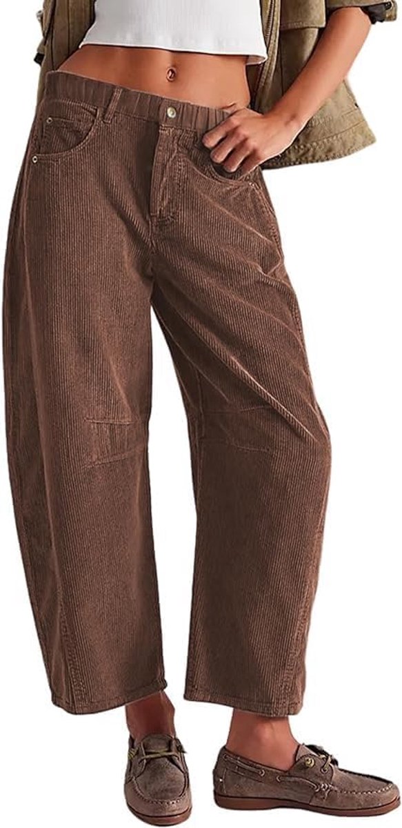 Corduroy losvallende broek, herfst/winter warme effen kleur broek met zakken INS stijl
