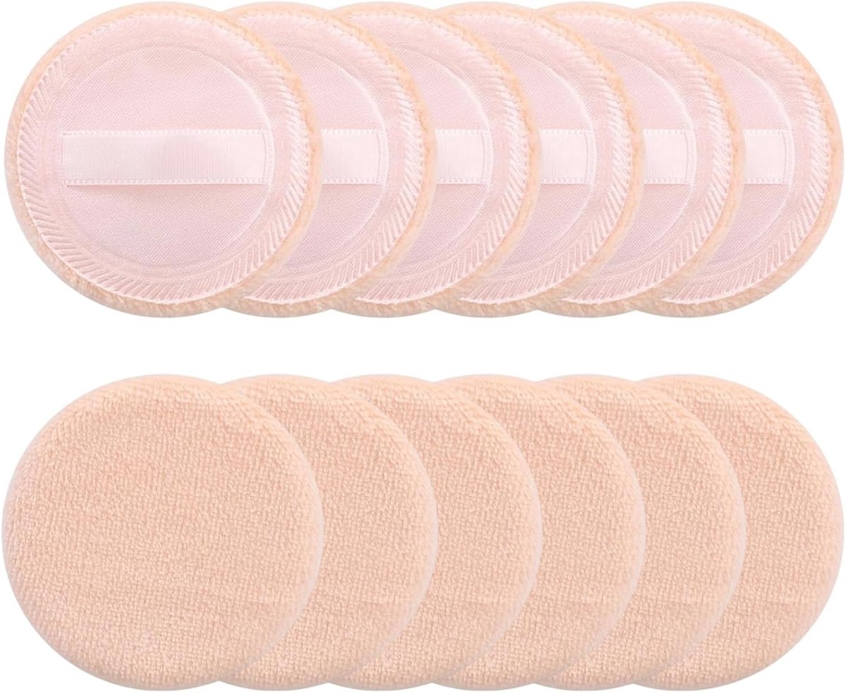 12 stuks make-uppoederdonsjes, ronde velours make-up voor het gezicht, katoenen velours donsjes, poederdonsjes voor losse poeder, minerale poeder, bodypoeder en foundationpoeder (beige)