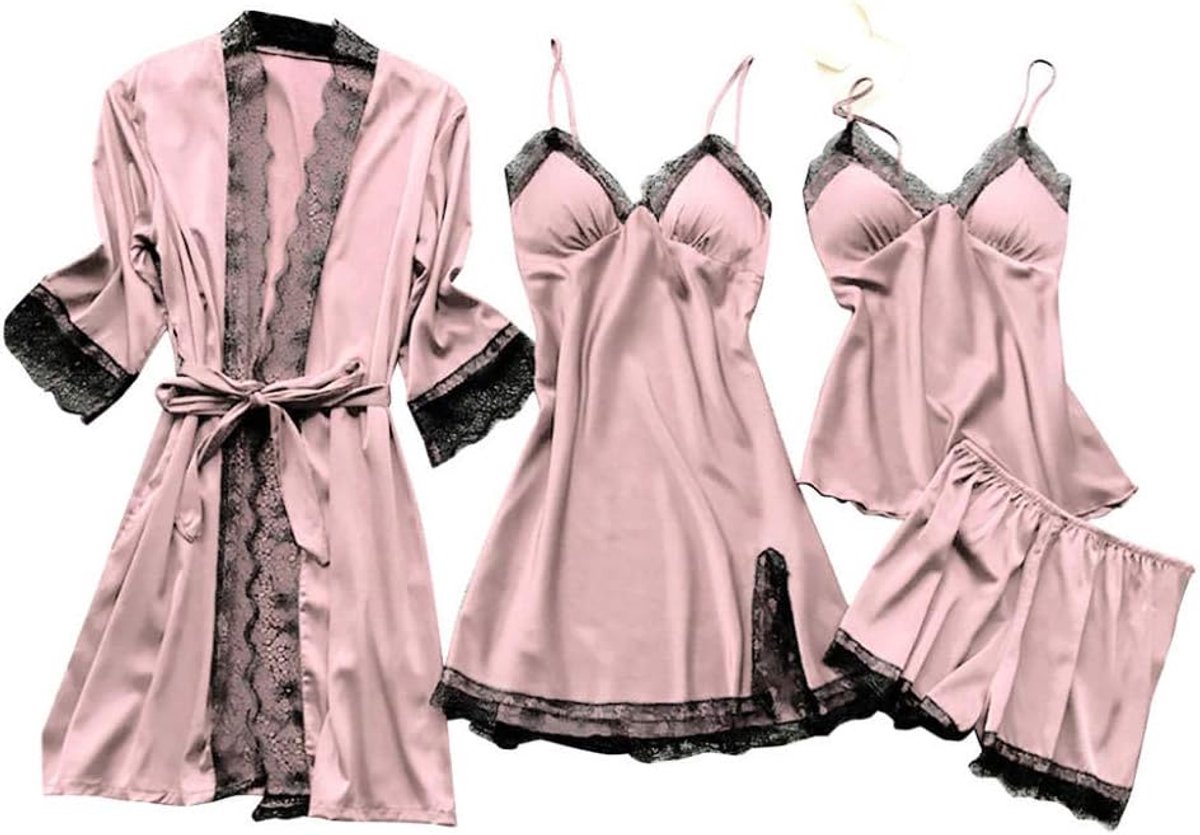 Klassiek Bh set Jarretellegordel en Kous LingerieVrouwen Nachtkleding Sexy Kant Lingerie Vrouwen Zijden Gewaad Nachtkleding Nachthemd Pyjamabroek Set