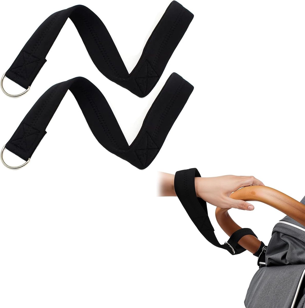 Set van 2 veiligheidslijnen voor kinderen, kinderwagen, veiligheidsgordel met ijzeren ring voor kinderwagen en rolstoel, verstelbare riem 46 x 3 cm, zwart