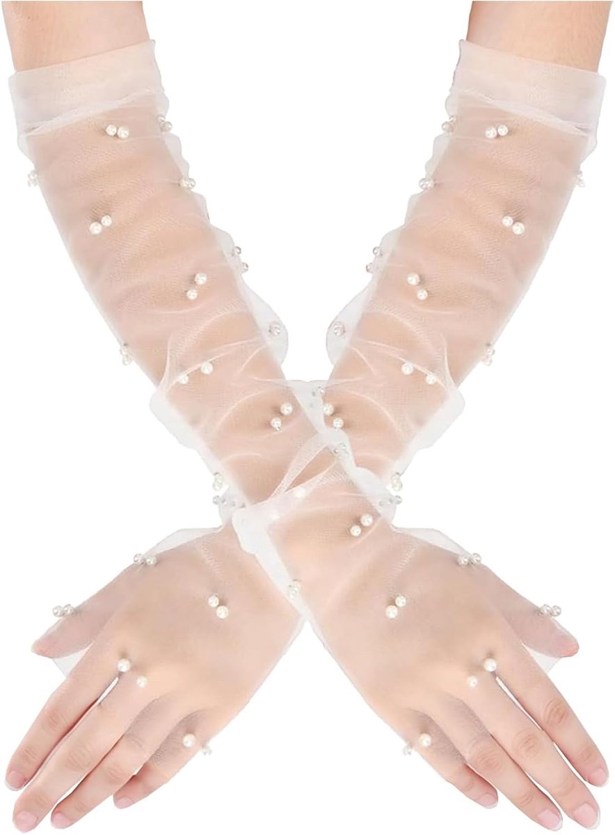 Handschoenen, vingerloze nethandschoenen voor dames, parels, transparante tule, bruidshandschoenen voor dames, bruiloft, theeparty, Halloween, cosplay-accessoires