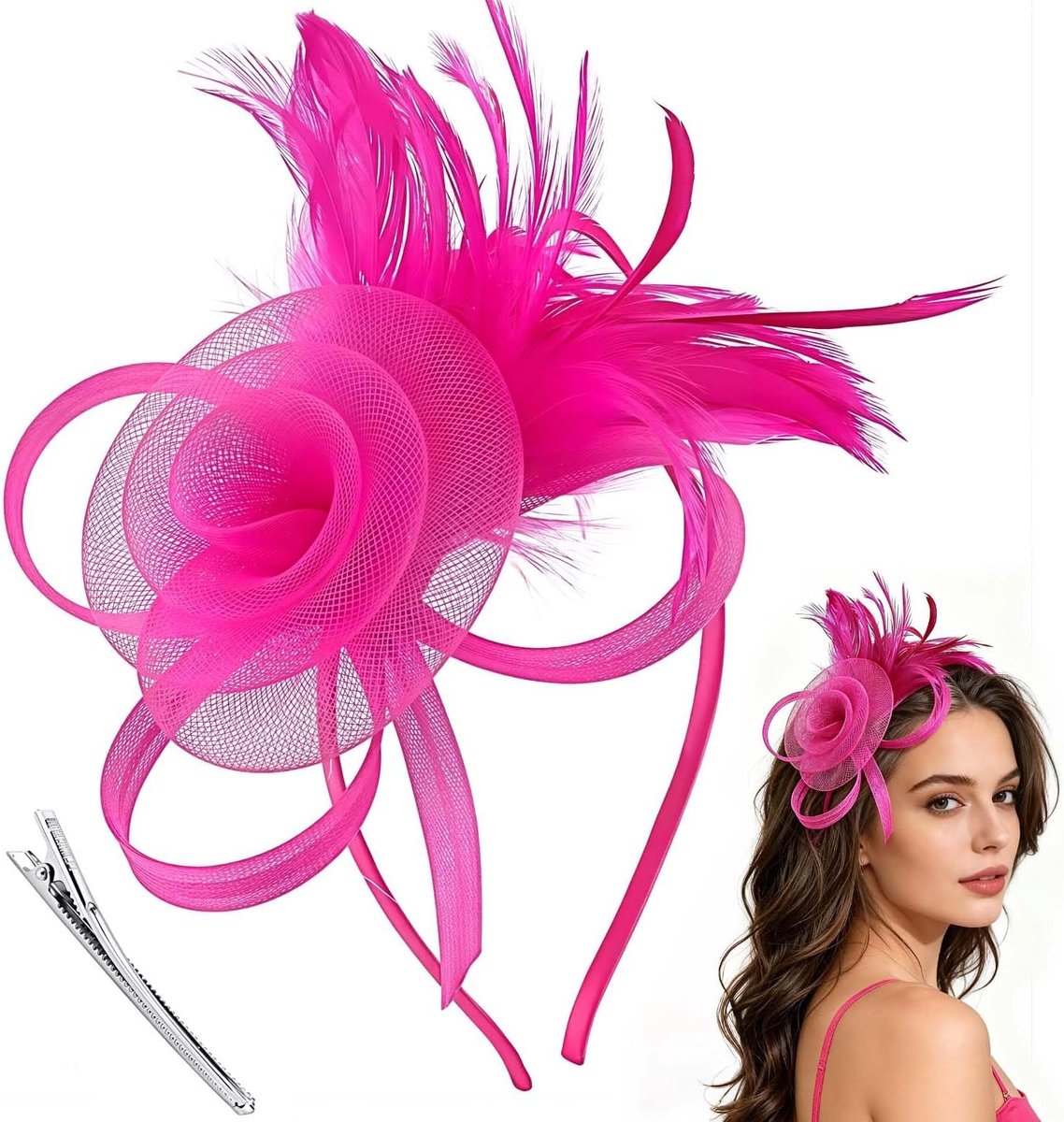Hoofdaccessoire Met Mesh| Voor Bruiloften en Race-Dagen