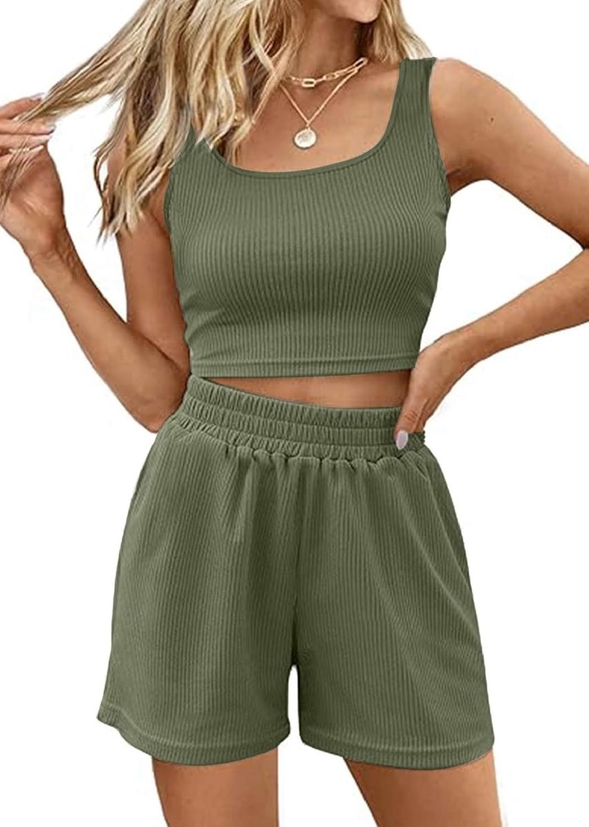 Trainingspak voor dames, 2-delig, casual, zomerpak, mouwloos, crop top en shorts, joggingpak, casual, sportkleding, streetwear, sport, fitness, gym, yoga