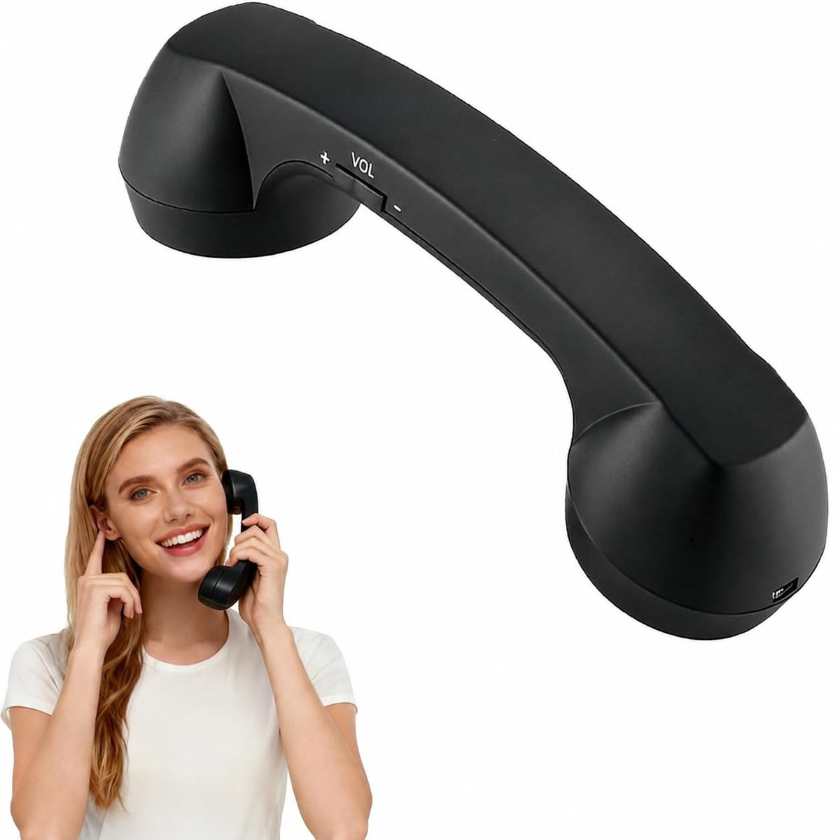 Draadloze retro telefoonhoorn - Anti-straling Bluetooth headset - Met luidspreker en microfoon - Geschikt voor mobiele telefoons en computers, comfortabel bellen - Zwart