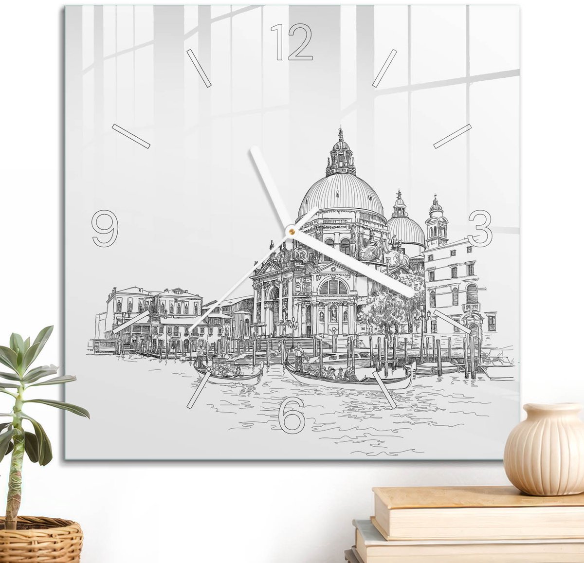 ArtPrintCave Wit Glazen Klok - 30x30 cm - Wandklok Vierkant - Stadslandschap Wandklok Keuken - Landschappen Unieke Klok - Witte Klokwijzers