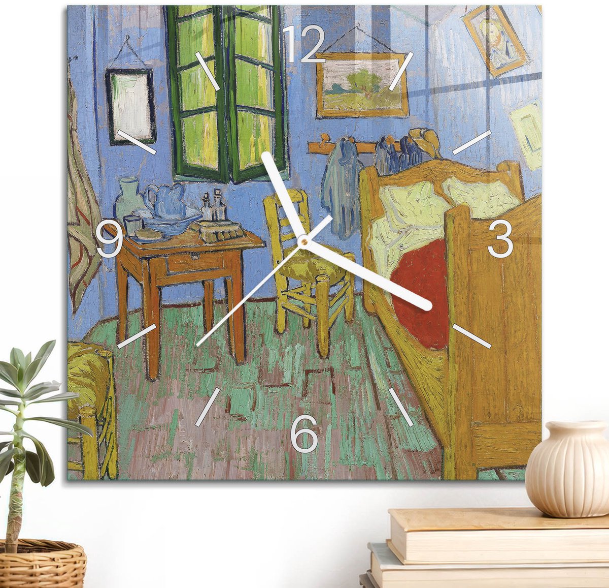 ArtPrintCave Blauw Glazen Klok - 30x30 cm - Wandklok Vierkant - Gezellig Interieur Stille Wandklok - Interieurs Wandklok Keuken - Witte Klokwijzers