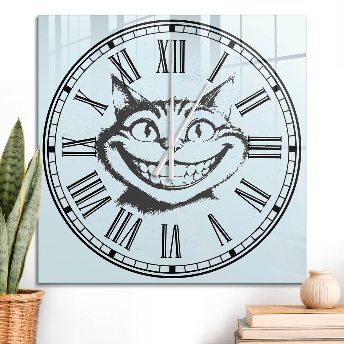 ArtPrintCave Zwart Glazen Klok - 60x60 cm - Wandklok Vierkant - Kattenklok Stille Wandklok - Abstractie Wandklok Keuken - Witte Klokwijzers