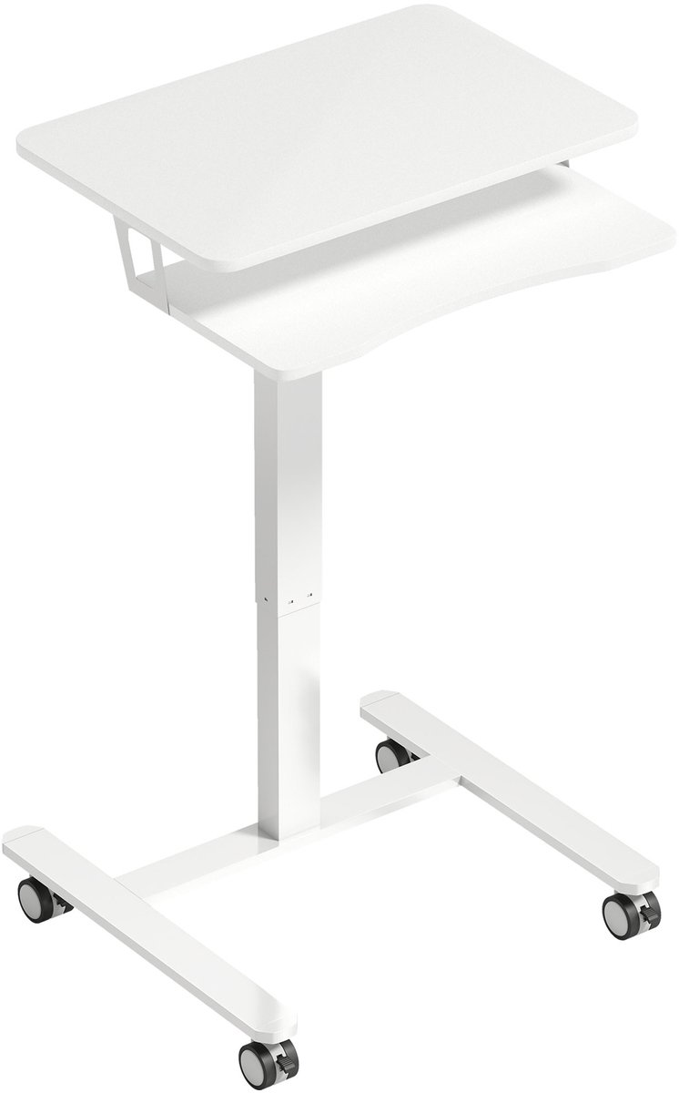 In hoogte verstelbaar zit-sta bureau - Verrijdbaar bureau op wielen - Bureau met toetsenbordhouder - 65x60 cm - Wit