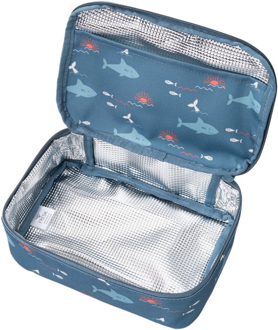 Fresk Koeltas - 2.5 L - Koelrugzak met 2 Ritssluitingen - Thermische Lunch Koeltas - Met Bestekvak - Waterafstotende Lunchtas - Blauw - Shark van Fresk — afbeelding 3