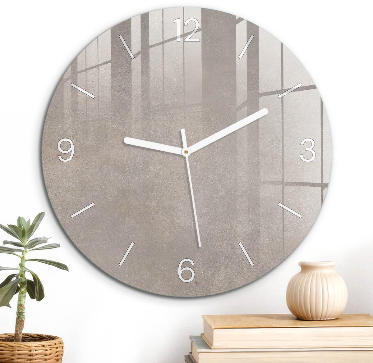 ArtPrintCave Beige Glazen Klok - Wandklok 30 cm - Muurklok Rond - Natuurlijke Textuur Unieke Klok - Achtergronden En Patronen Stille Wandklok - Witte Klokwijzers