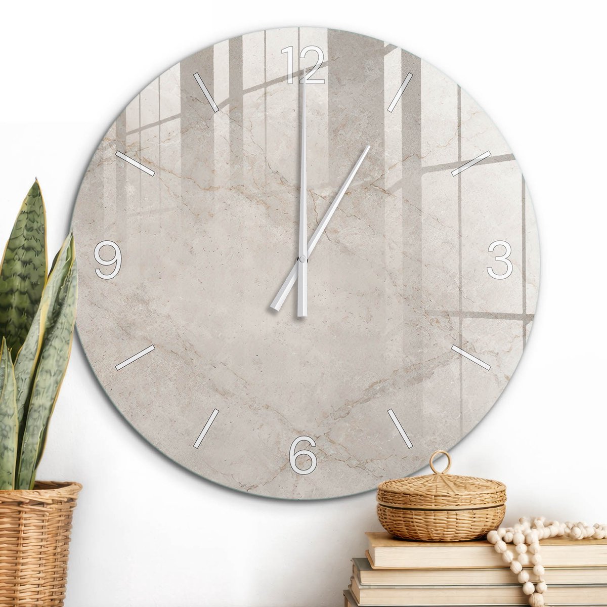 ArtPrintCave Beige Glazen Klok - Wandklok 60 cm - Muurklok Rond - Beige Steen Wandklok Keuken - Achtergronden En Patronen Unieke Klok - Witte Klokwijzers