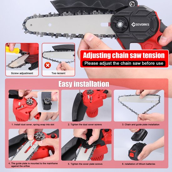 Mini accukettingzaag 6 inch 21V – draadloze snoeizaag – 2 accu's – 1300 mAh — afbeelding 2