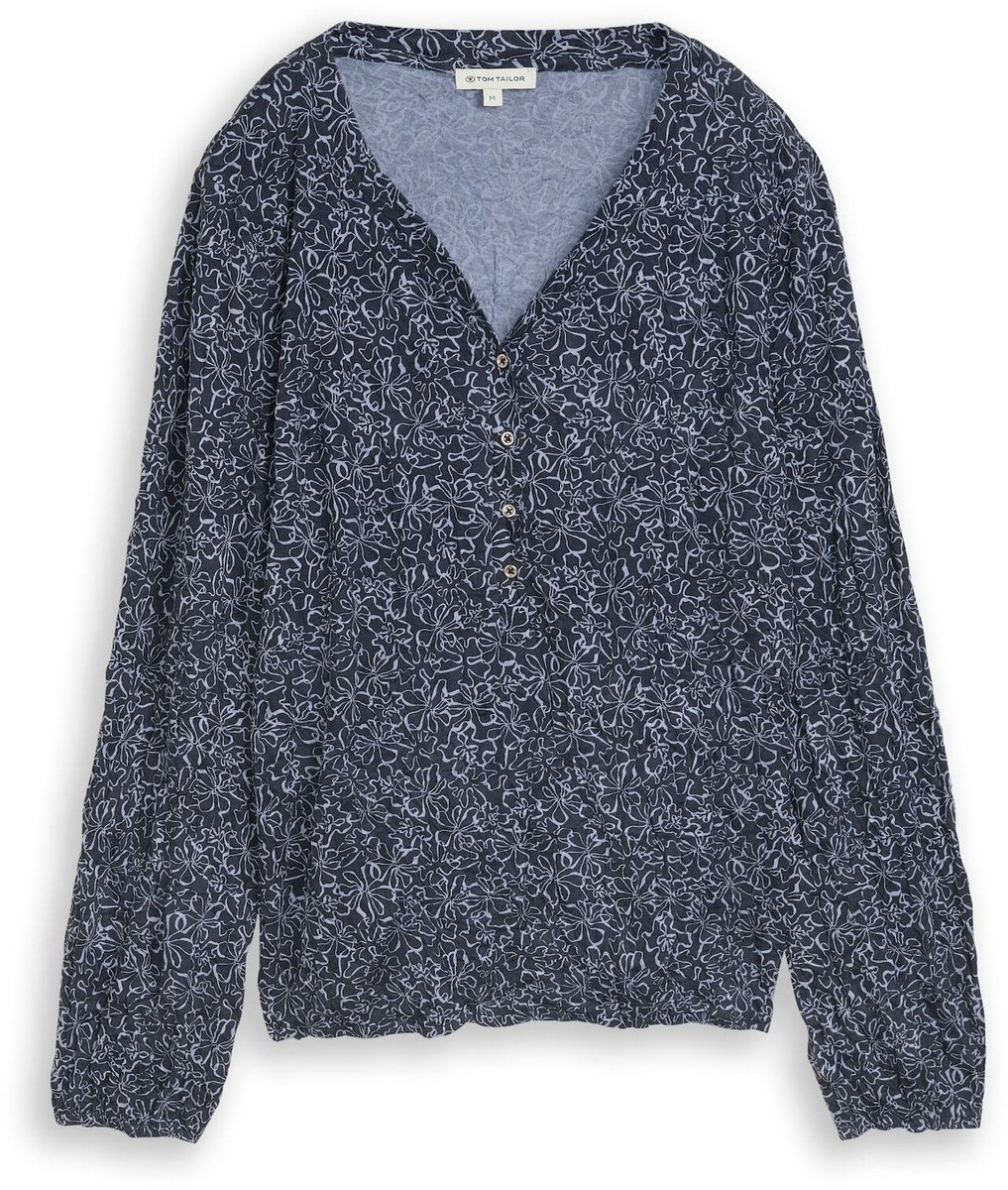 Tom Tailor - Gekreukt T-shirt met lange mouwen en bloemenpatroon - Maat XXXL - navy white flower print