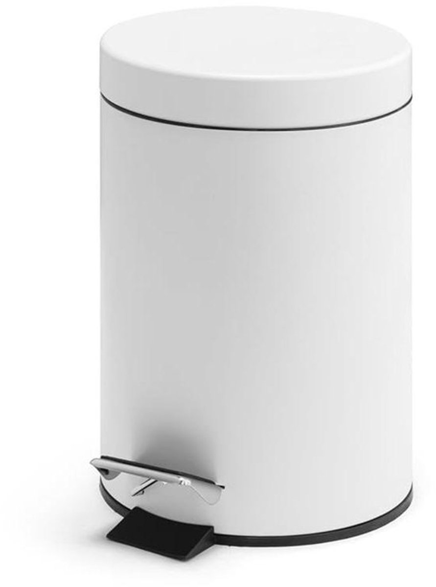 Roestvrij stalen mini-badkamer vuilnisemmer met neerlaatmechanisme - Stil en hygiënisch - Kleine cosmetica-afvalemmer met zwenkdeksel (wit)