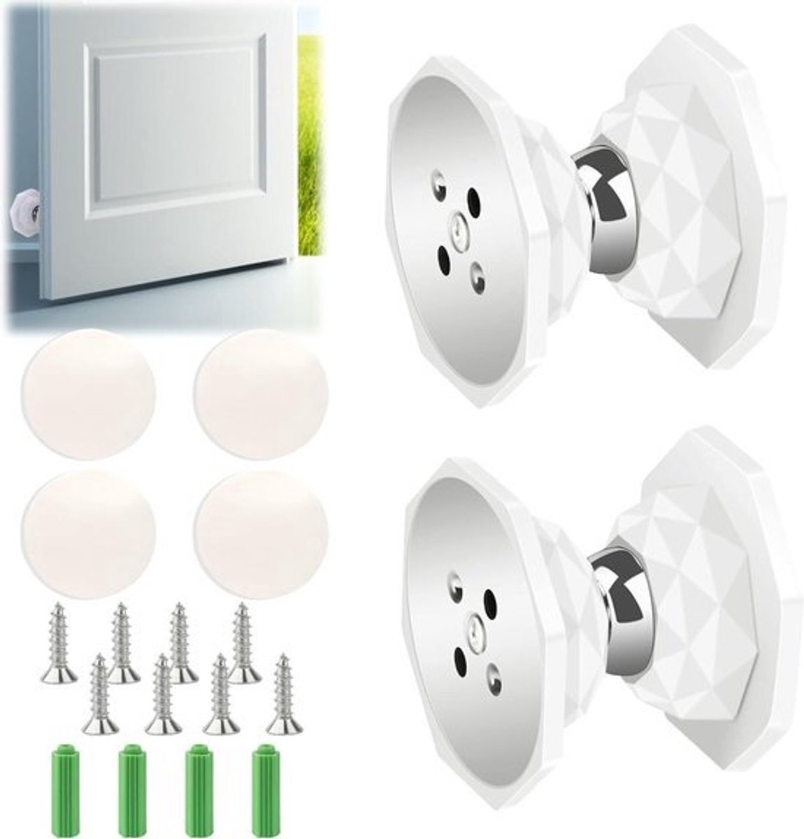 Deurstopper Magnetische deurhouder voor caravan kiezelgel - deurbeveiliging - wit - deurslot - opbergruimte - camper - boot - 2 stuks
