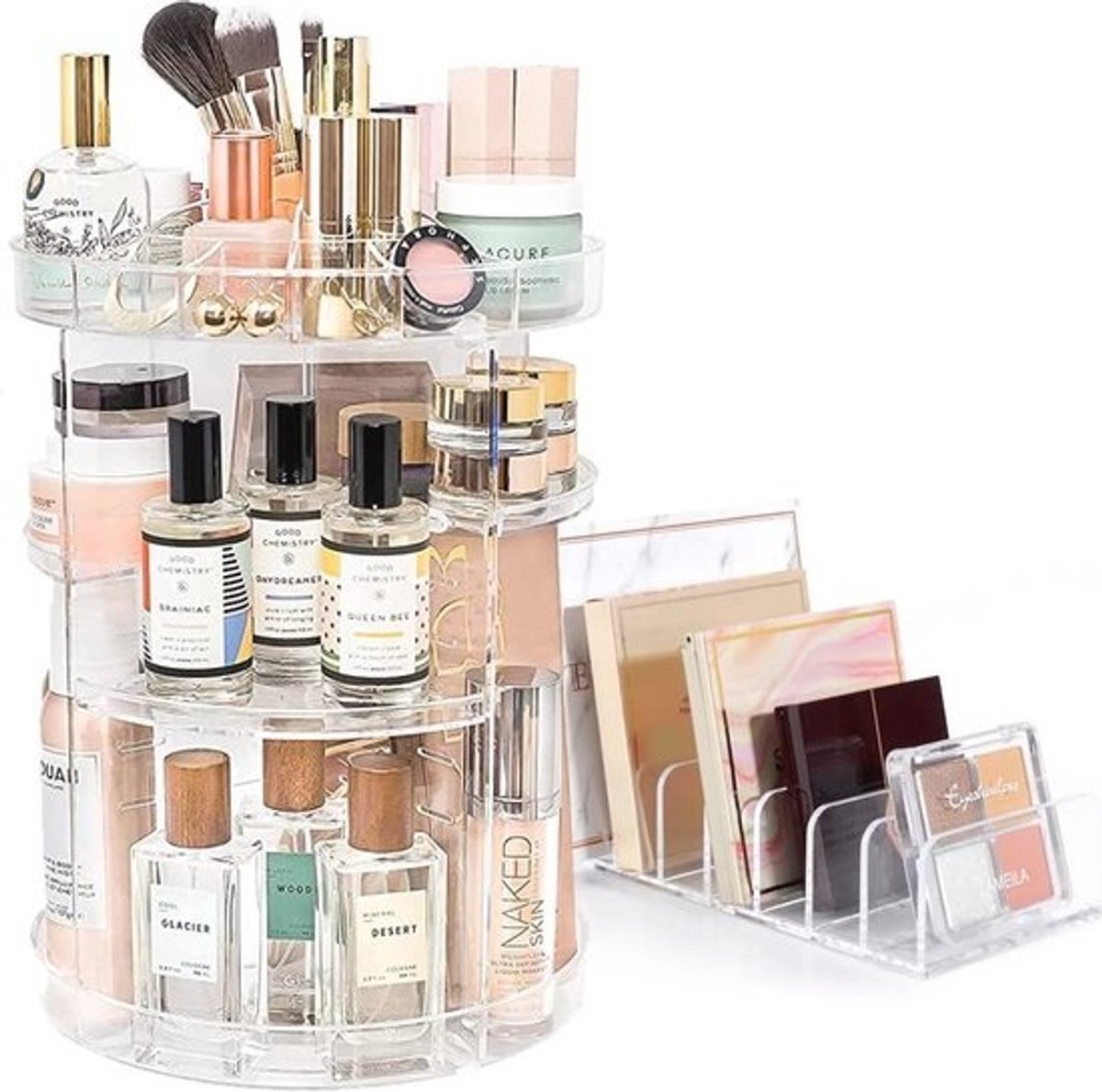 Set van 2 draaibare make-uporganizers met 7 compartimenten - Verstelbare multifunctionele opslag voor cosmetica