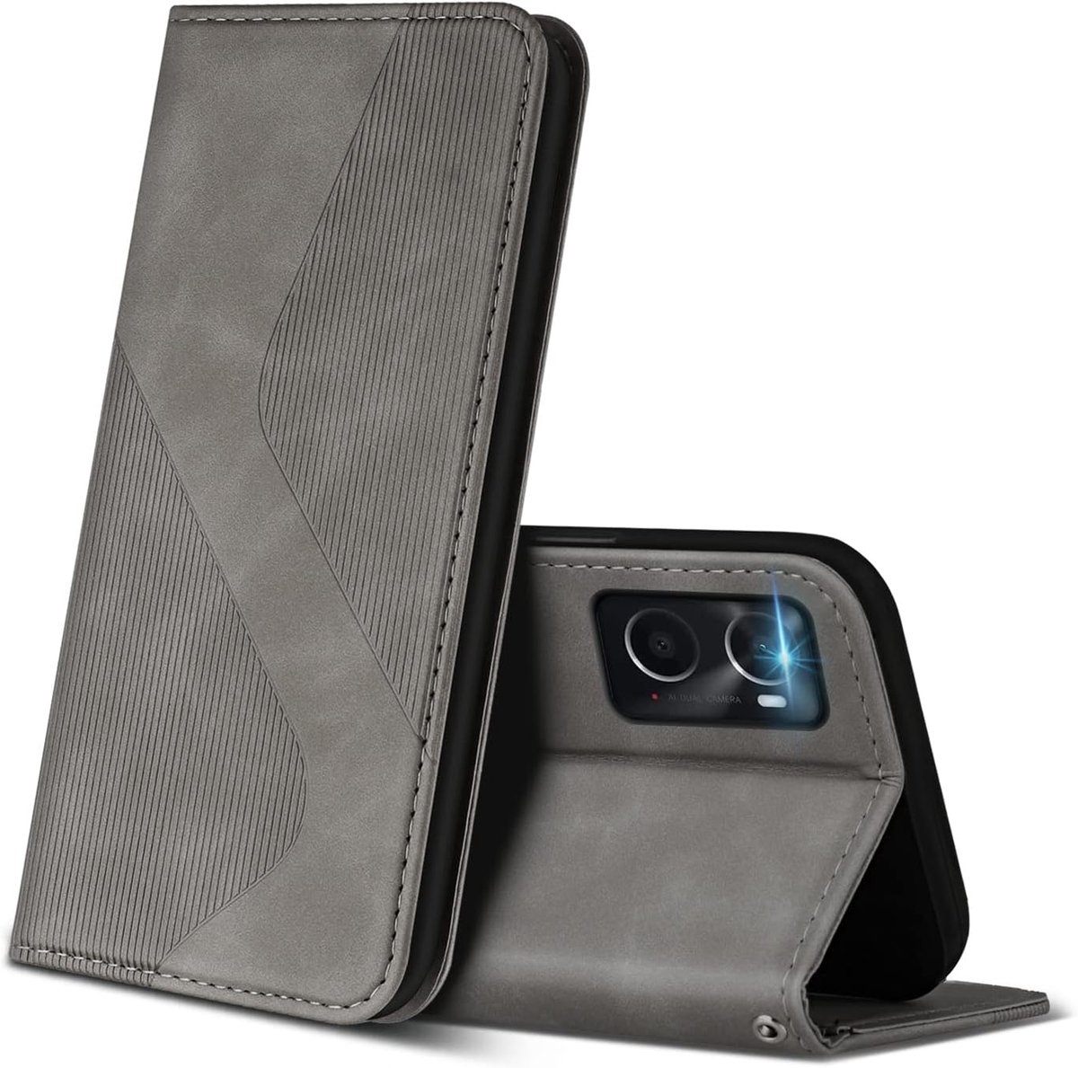 Hoesje voor Oppo A96 4G, PU Kunstleer Bookcase Telefoonhoesjes met [Kaartsleuven] [Stand], Flip Case Beschermhoesje voor Oppo A96 4G (Grijs)