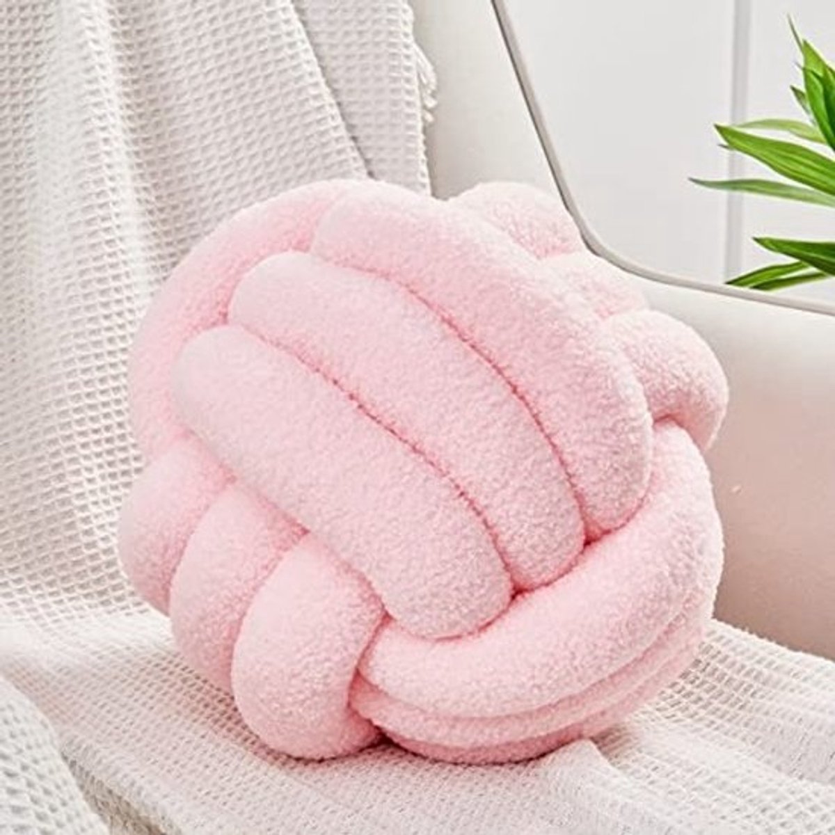 Zachte decoratieve kussens voor thuis - Handgemaakt rond pluche kussen (28,5 cm, roze)