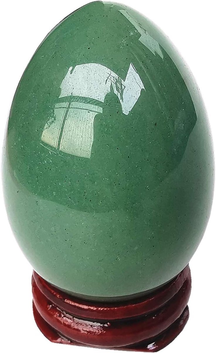 Groene aventurijn eivormige meditatiechakra en woondecoratie voor het compenseren van edelstenen en kristallen figuren, 5 x 3,5 cm Reiki-genezer en yoga-beoefenaar met houten standaard