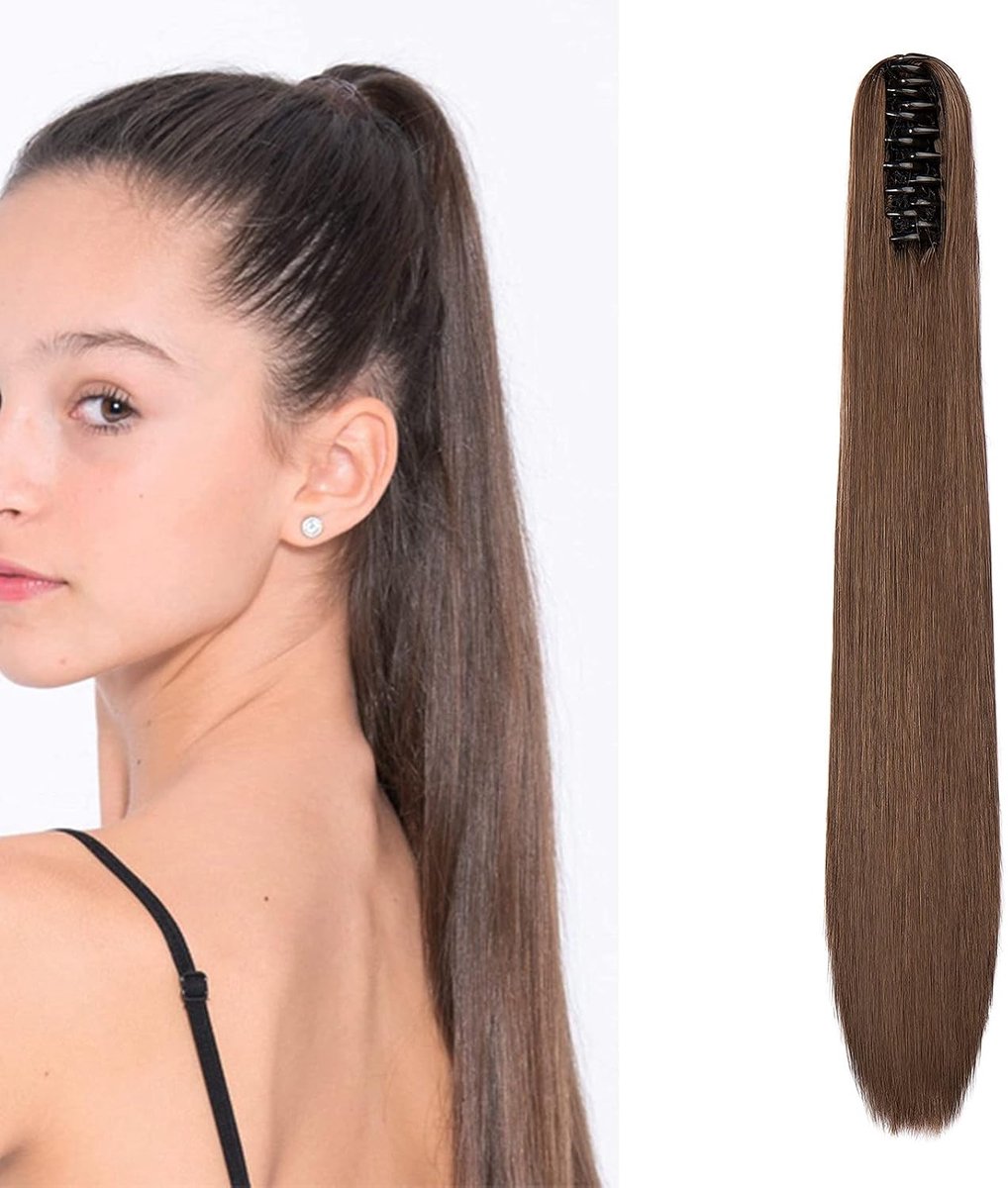 Haarextensie Paardenstaart Haarverlenging Glad Clip-in Ponytail Extensions Claw zoals Echt Haar Steil Haar Kunsthaar Lang Volumineus (Donkerbruin & Lichtbruin)