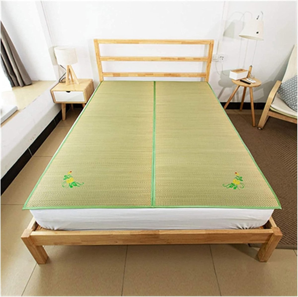 Weave Zomer Slaapmat Waterdichte Endotherme Koele Rotan Mat Gebruikt voor Slaapzaal, Slaapkamer, Kantoor, Zomer Koel Pad,Groen,160X195cm