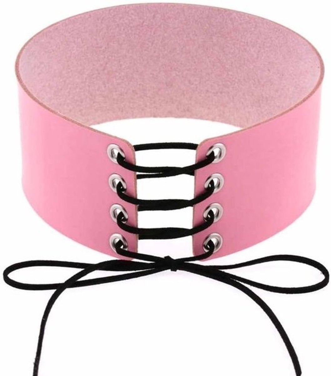2-delige leren garters met 6 cm brede dijenring en verstelbare sleutelriem - Punk gothic in roze