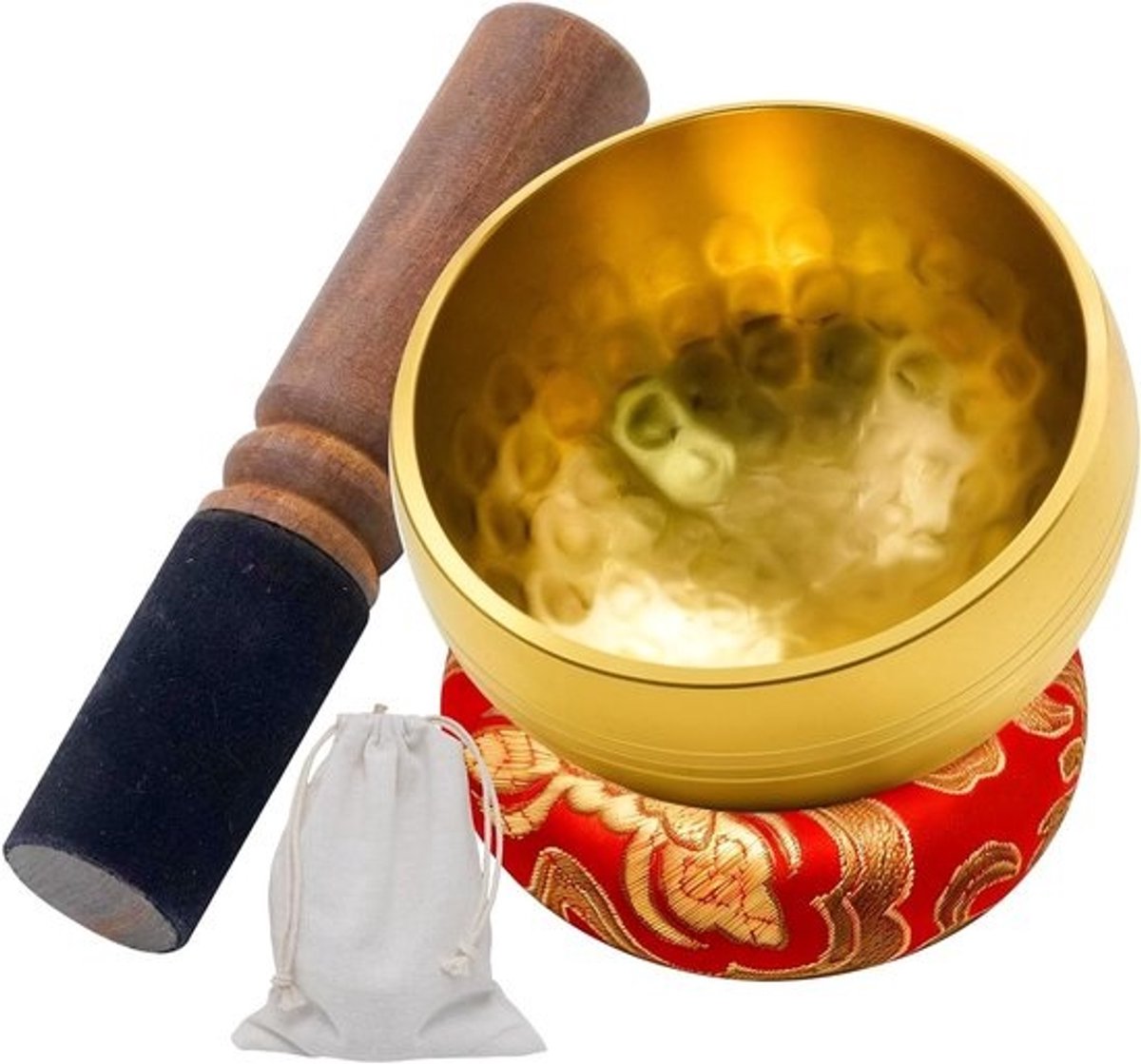 Tibetaans klankschaal van 8 cm - handgemaakt met houten klopper - uniek reliëf - ideaal voor meditatie - ShopVlot