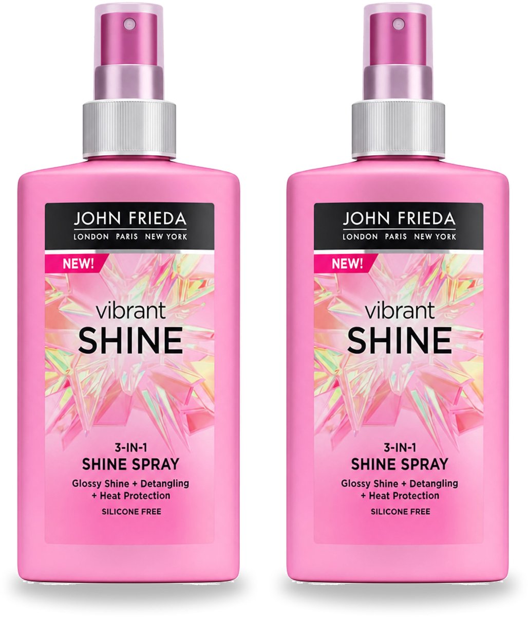 2 x John Frieda – Haarspray – Vibrant Shine Colour 3-in-1 Shine Spray – Glansversterkend – 150 ml - Voordeelverpakking - 2 stuks